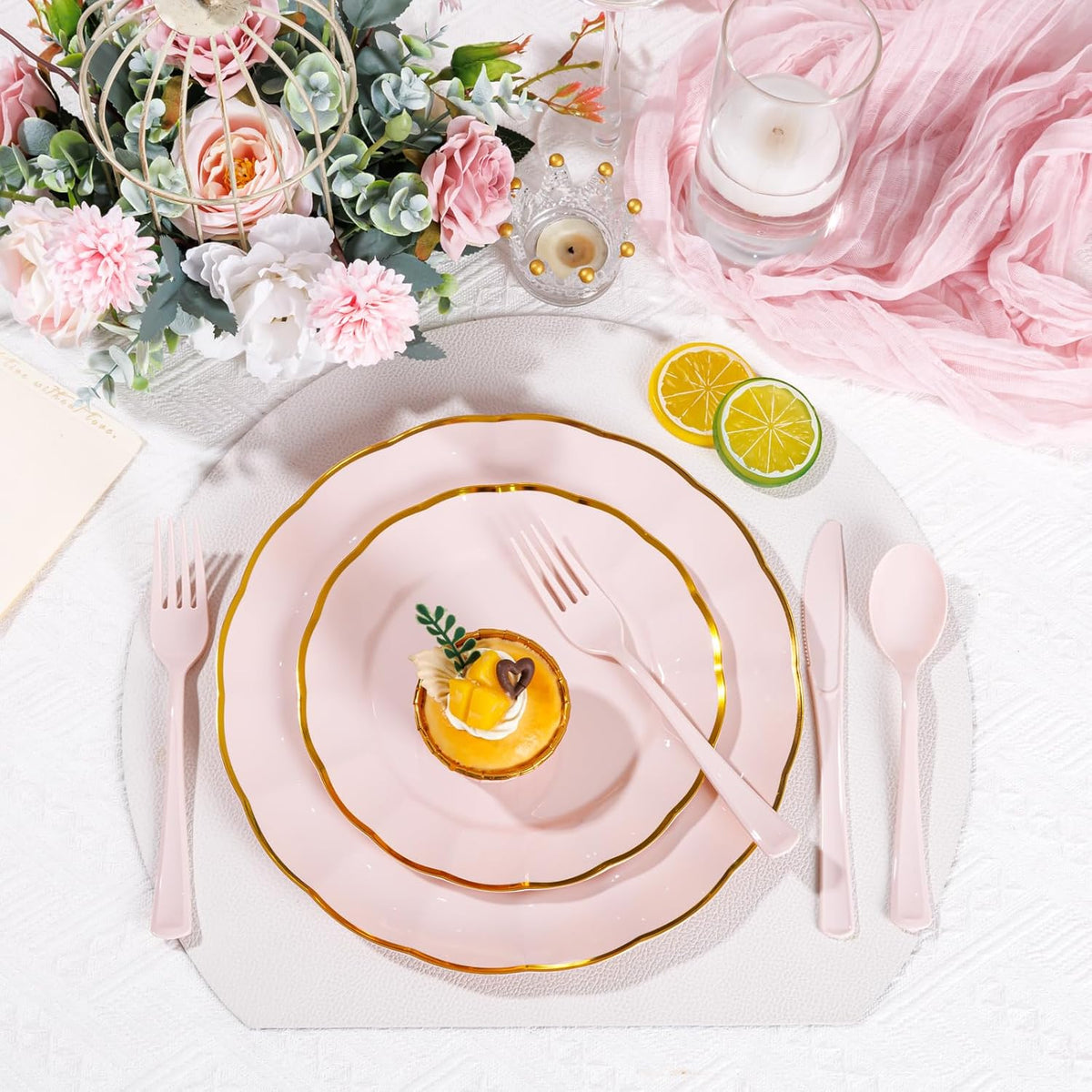 Supernal 300 Pieces Pink Plastic Silverware Heavy Duty Disposable Silverware Pink Utensils
