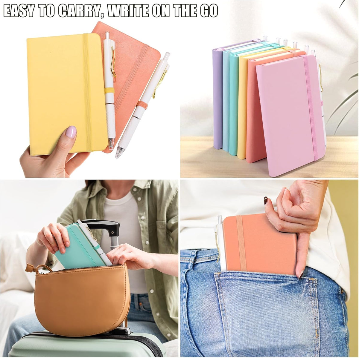 Aneco 50 Sets Pocket Notebook Journals with Pens, A6 Mini Hardcover PU Leather Lined Notebooks 3.5