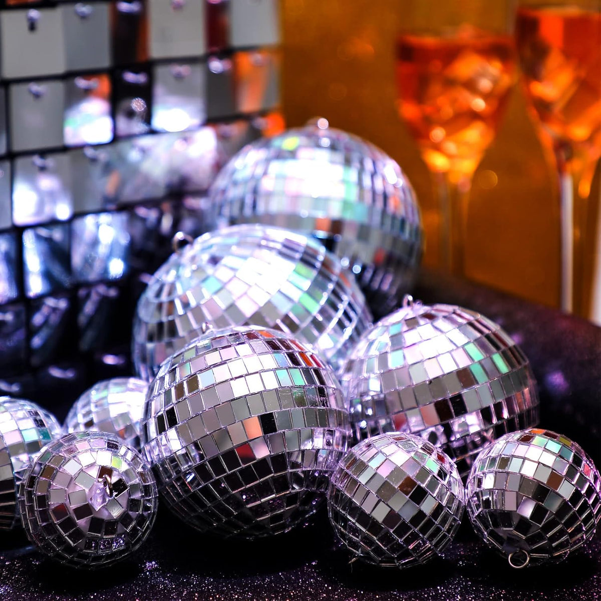 Funtery 100 Pcs Mirror Disco Balls Bulk Assorted Silver Hanging Disco Ball Decor for Home Wedding