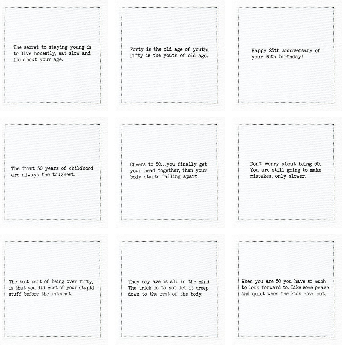 Five Star Napkins 50th Birthday Quotes White Cotton Cocktail Napkins, Beverage Napkins, Bar