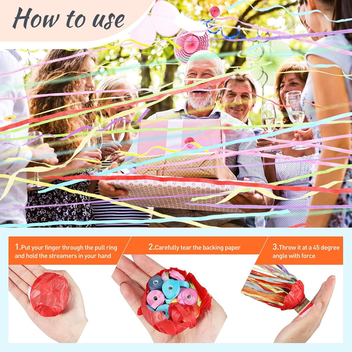 No Mess Streamers 100pack, Colorful Confetti Poppers,Hand Throw Party Poppers No Mess for Birthday