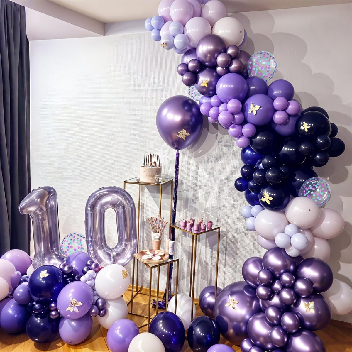 Pink and Purple Balloons, Pink Lavender Dark Purple Metallic Confetti Latex Balloons for Girls