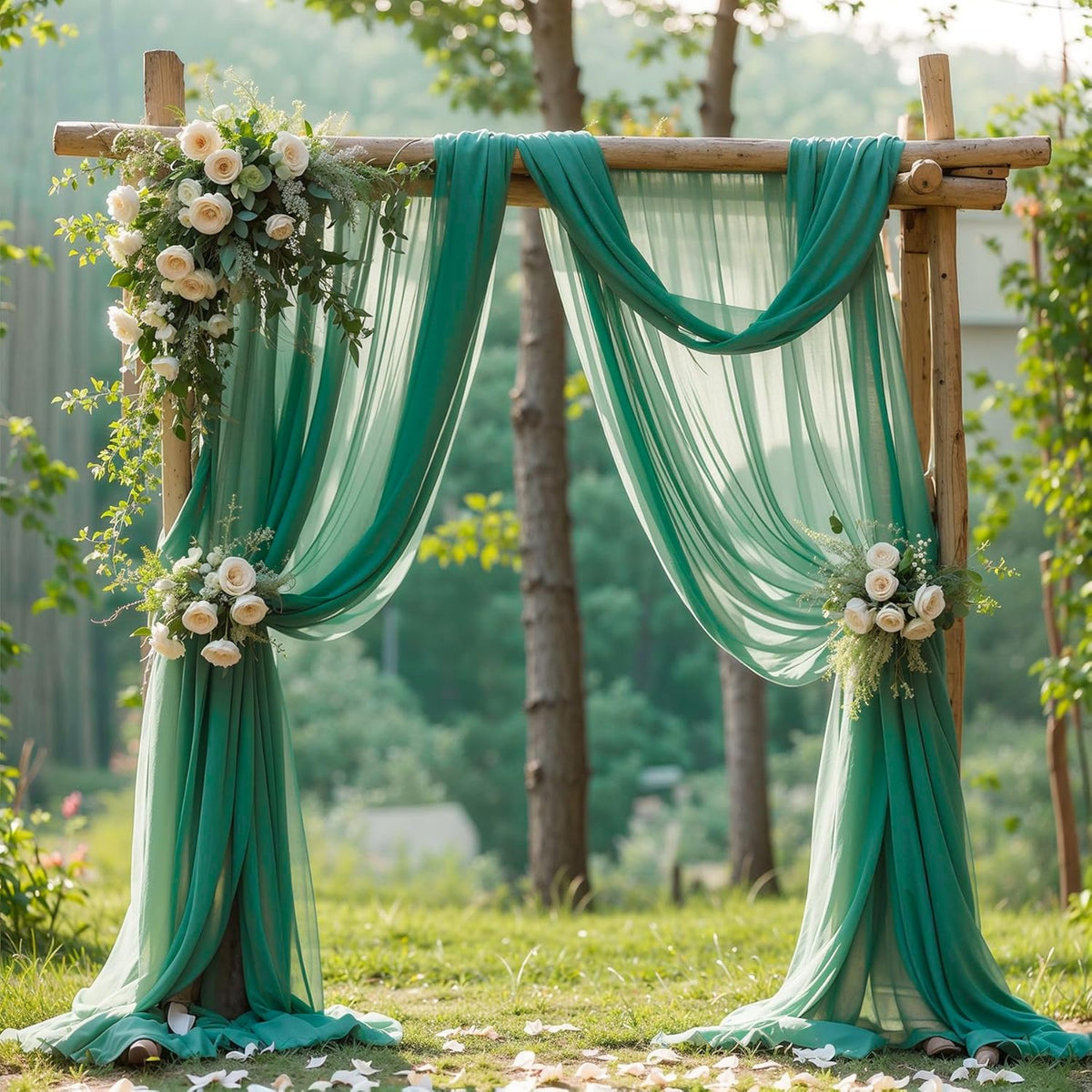 Wedding Arch Draping Fabric,1 Panel 18FT Emerald Green Sheer Chiffon Curtain Drapes 6 Yards for