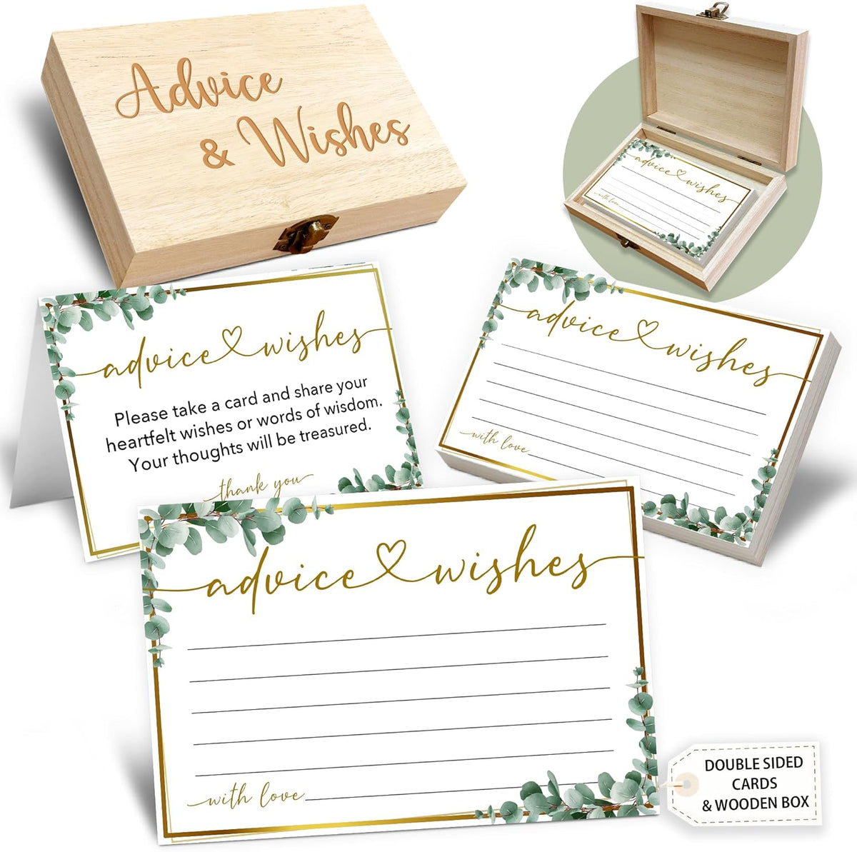 Advice and Wishes Cards Box, 50 Pcs Birthday Wedding Baby Shower Advice Cards, Well Wishes Box for