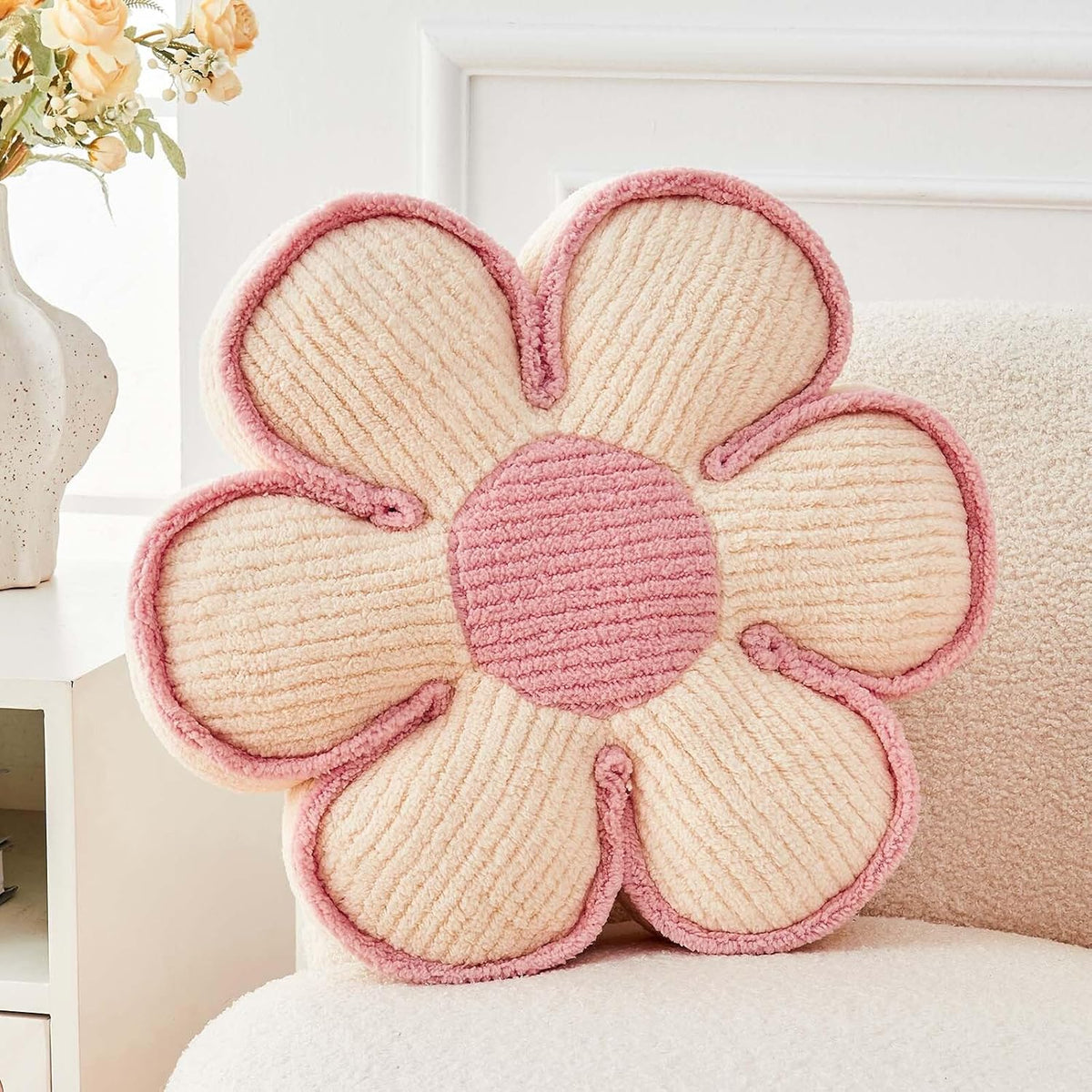 Flower Pillow, Soft Flower Decorative Throw Pillow, Cute Daisy Flower Shaped Seating Floor Cushion