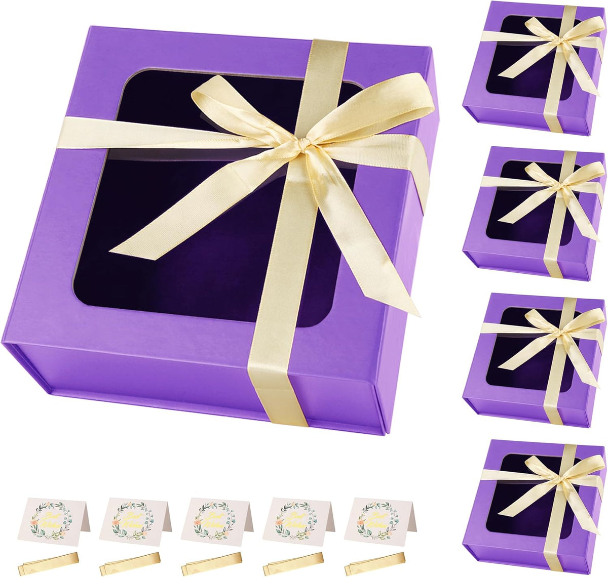 Purple Gift Boxes with Window,7.5"x7.5"x3.1" Bridesmaid Boxe for Gift Giving,Birthday Gift Box with