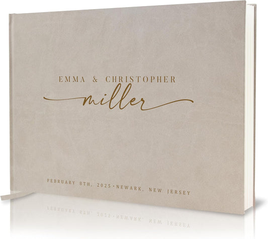 Personalized Guest Book - 11.5" x 8.5" Custom Bride & Groom Names with Bookmark and Hard Cover 140