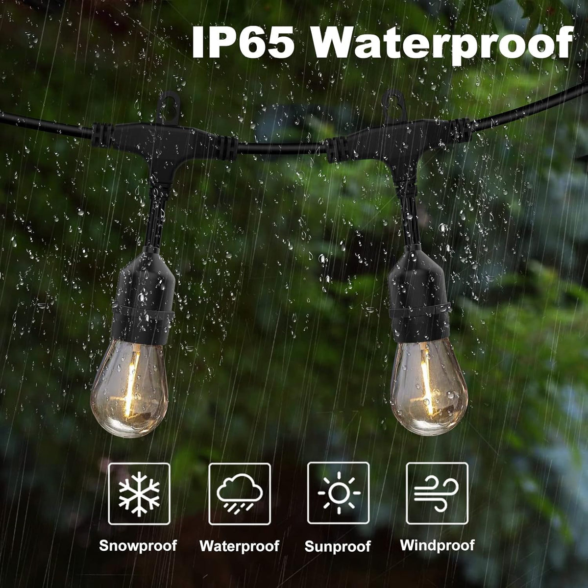 Achin Outdoor String Lights 48FT Dimmable Warm 2200K LED Patio Lights Outdoor Waterproof with 16