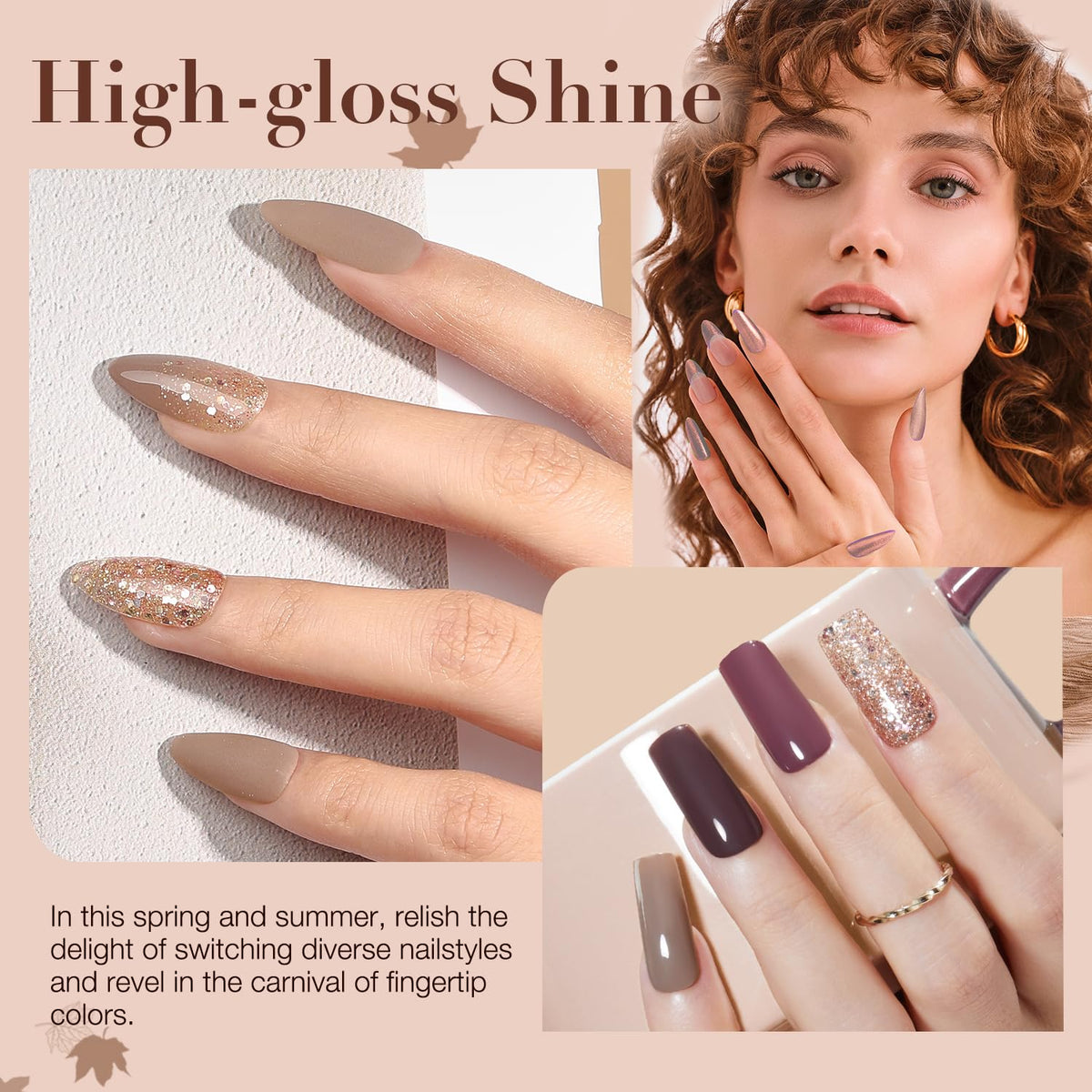 AZUREBEAUTY Nail Polish Set 4 Colors Nude Purple Glitter Nail Polish Quick Dry Natural Nail Lacquer