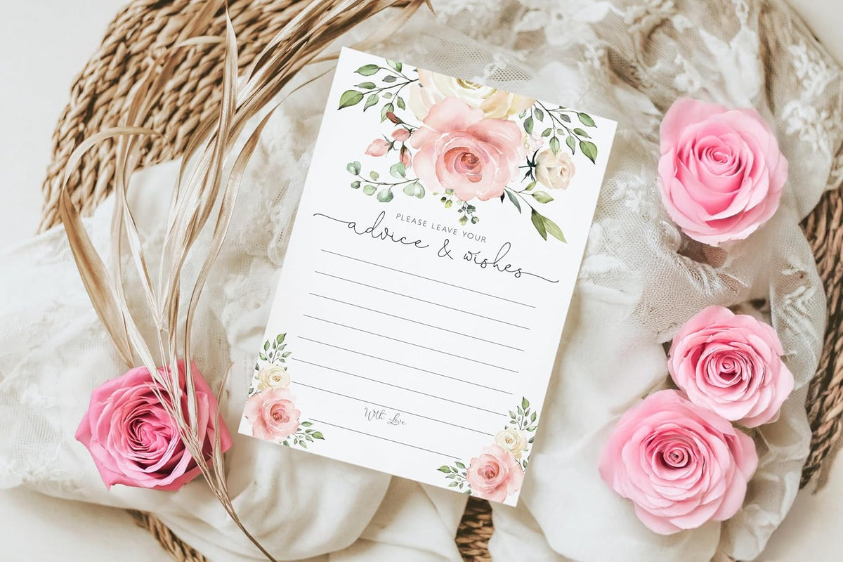 Your Main Event Prints Blush Floral Advice and Wishes Cards for the Bride and Groom - Perfect for