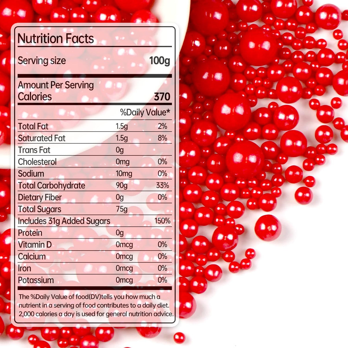 Red Pearl Sugar Sprinkles for Cake Decorating, Mix Size, Edible Candy Pearls Cupcake Toppers