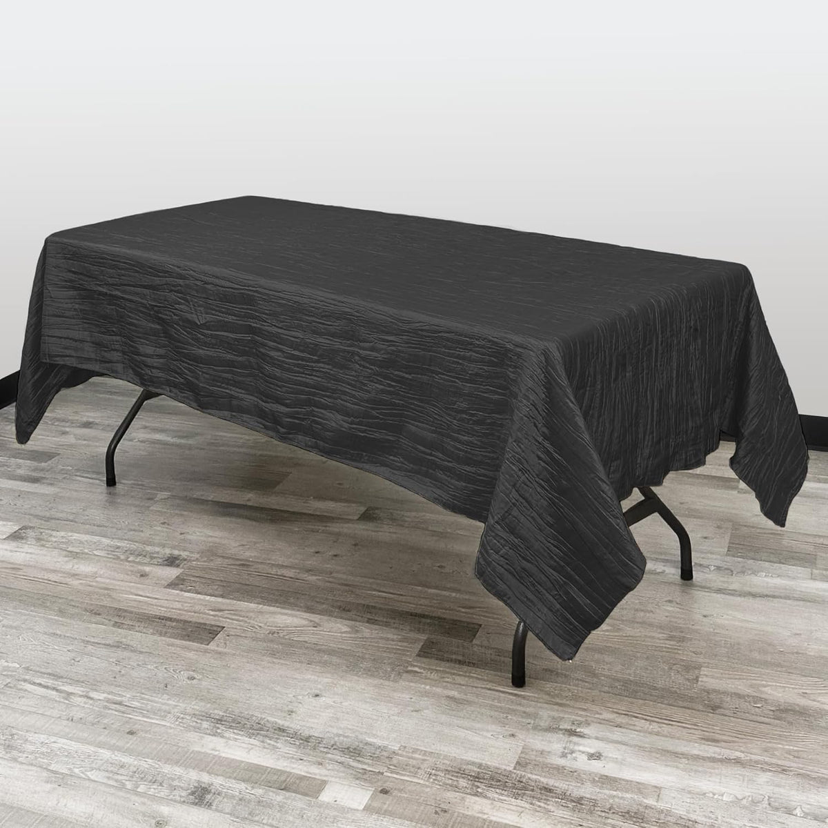 YOUR CHAIR COVERS - 60 x 102 inch Rectangular Crinkle Taffeta Tablecloth - Black, Rectangle Table