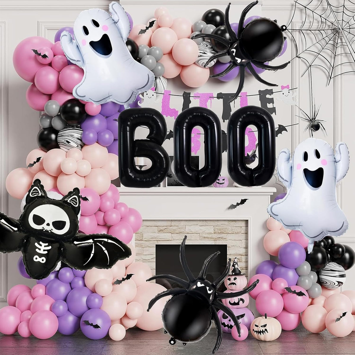 Halloween Balloons Decorations, Black Boo Letter, Ghost, Bat, Spider Foil Balloon for Halloween