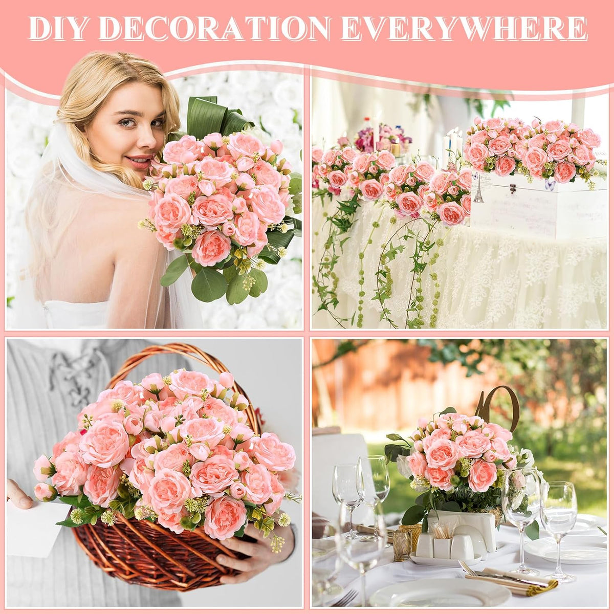 8 Bundles Artificial Peonies Flowers Boho Faux Flowers Arrangements Artificial Centerpiece Spring