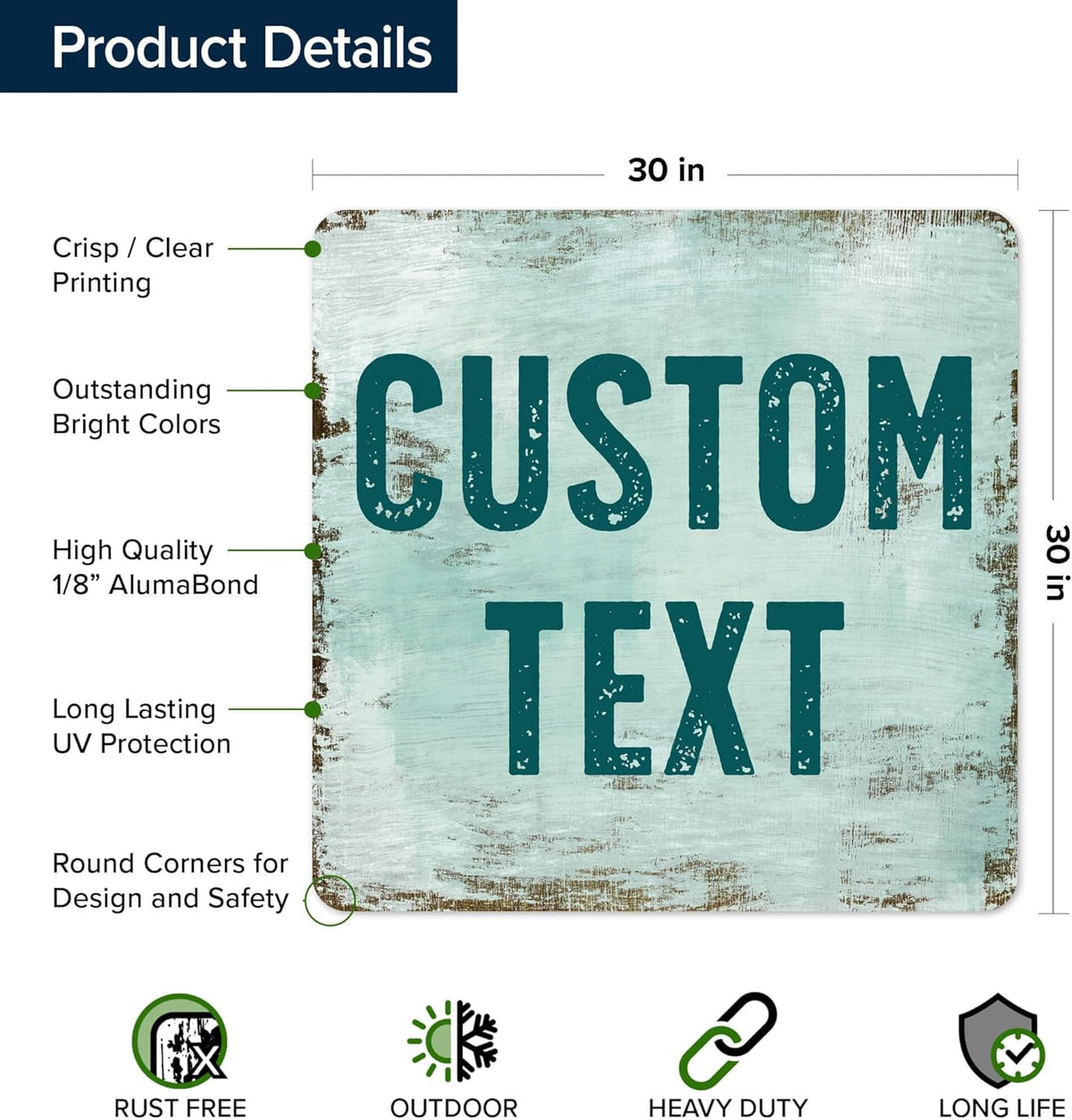 Custom Sign, Custom Street Sign, 11 Font Colors, 13 Font Styles, 4 Hole Options, 22 Sizes, 30x30