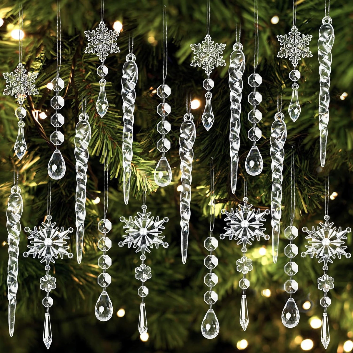 40pcs Christmas Ornaments Set for Tree Decorations- Hanging Acrylic Crystal Snowflake Christmas