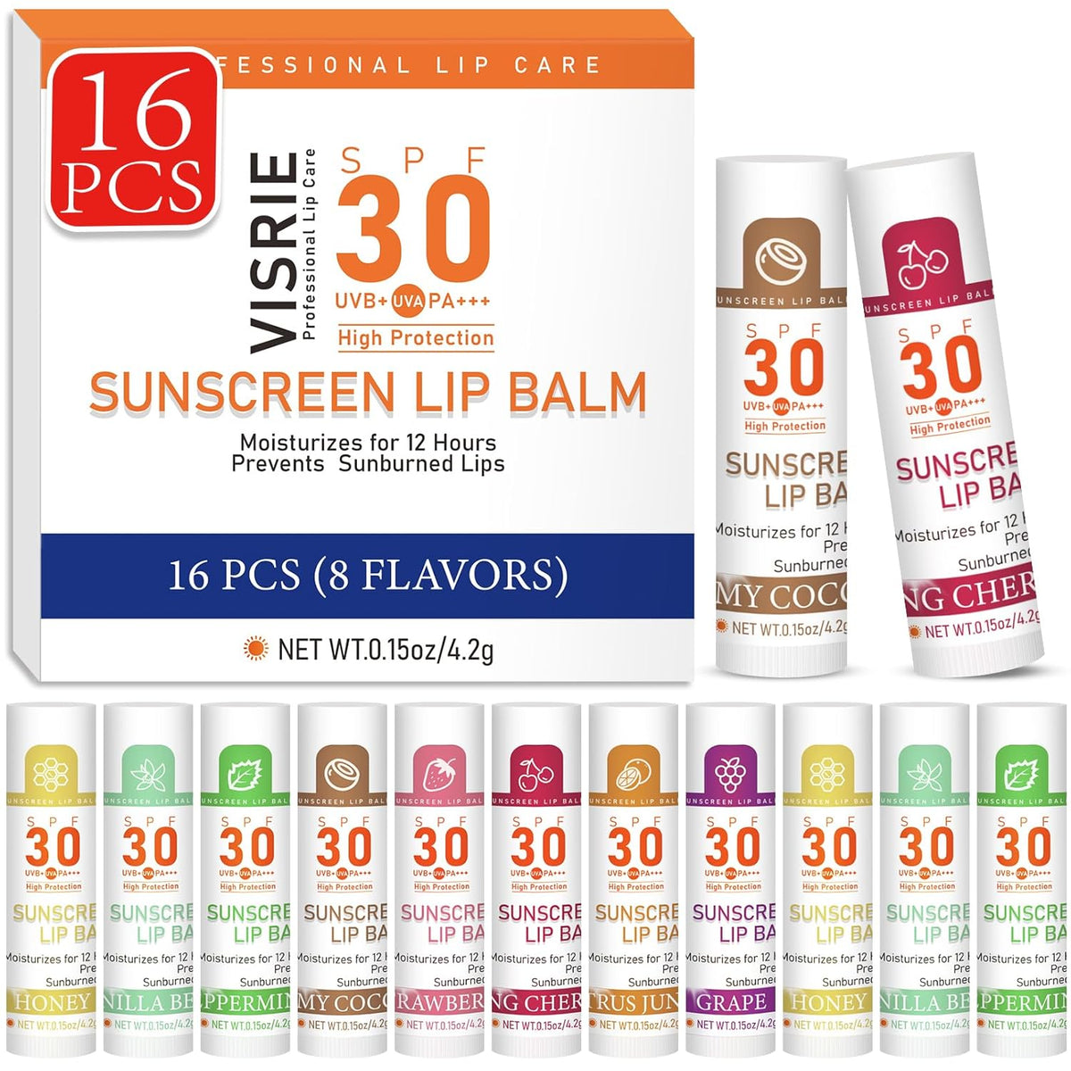 SPF 30 Lip Sunscreen, SPF Lip Balm Travel Size 16 Pack, Hydrating Lip Balm Bulk with Vitamin E and