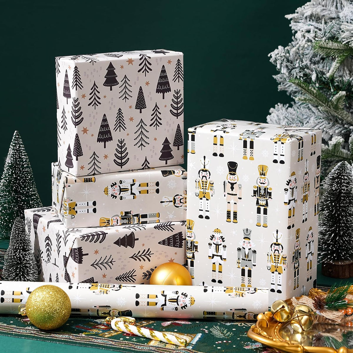 Ulmasinn Reversible Christmas Wrapping Paper Roll - 17" x33ft Double-Sided Designs with Luxury