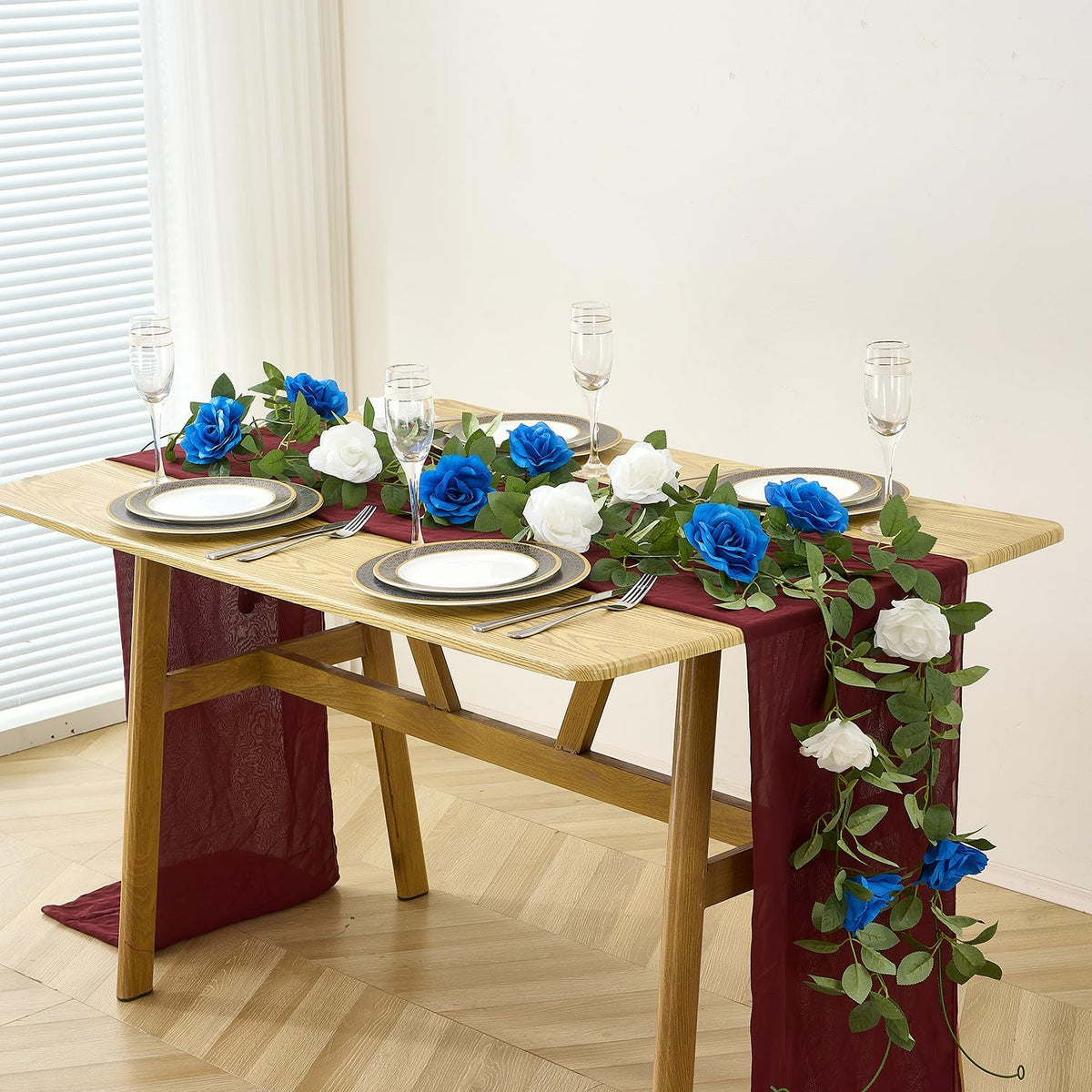 Royal Blue Artificial Rose Garlands Rose Vines Leaves Banners Hanging Floral Garland Fake Rose