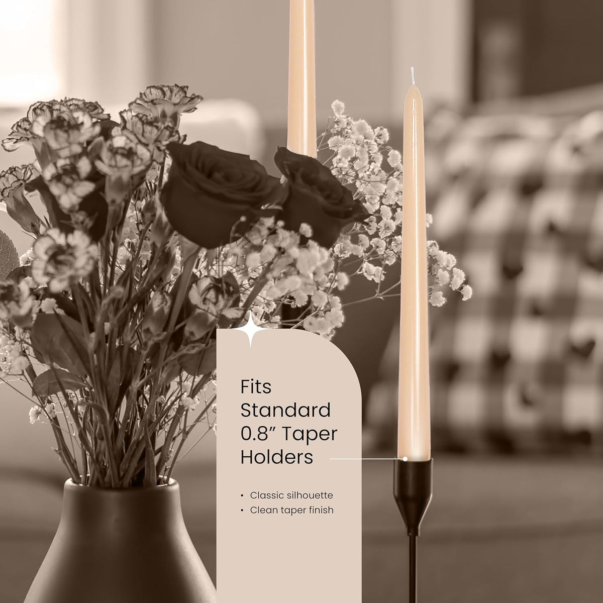 Leor & Lair Beige Taper Candles - 4 Pack 10" Beige Candlesticks - Unscented Long Burning Tapered