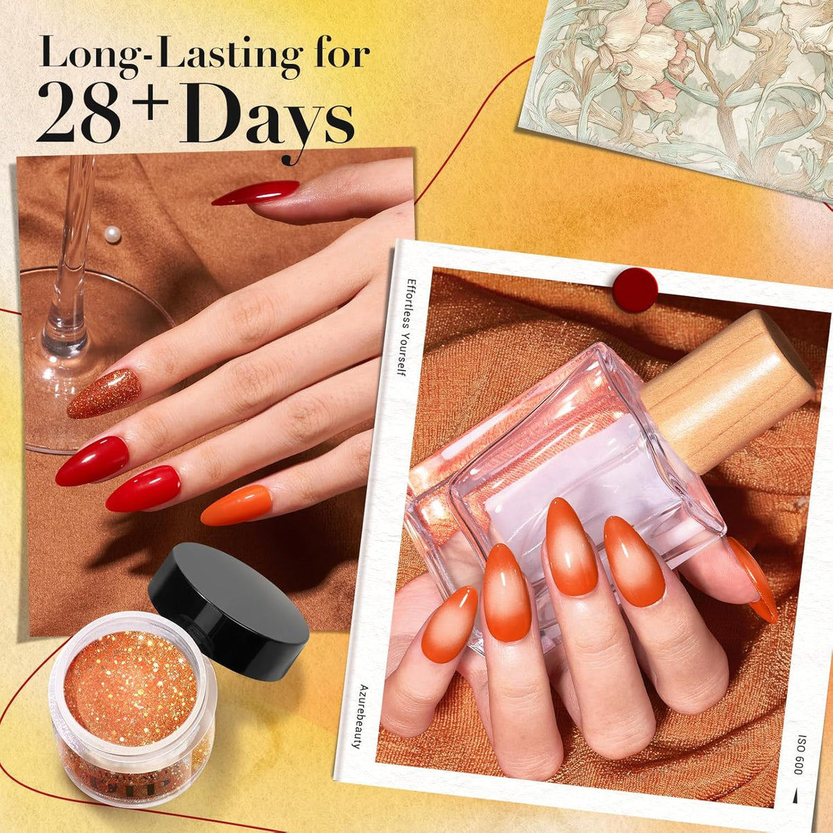 AZUREBEAUTY Dip Powder Nail Kit Starter, Orange Brown Glitter, 4 Fall Pumpkin Maple Dark Colors