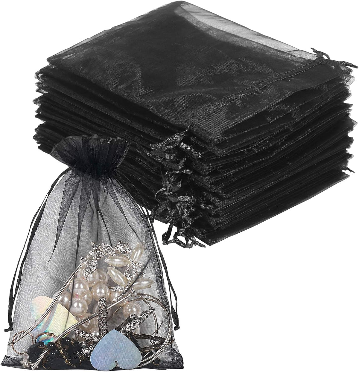 YQL Black Organza Bags,100PCS 5x7 Inch Gift Favor Bags Mesh Fruit Protection Bags Jewelry Pouches