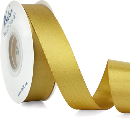 Ribbli Gold Double Faced Satin Ribbon,1” x Continuous 25 Yards,Use for Bows Bouquet,Gift