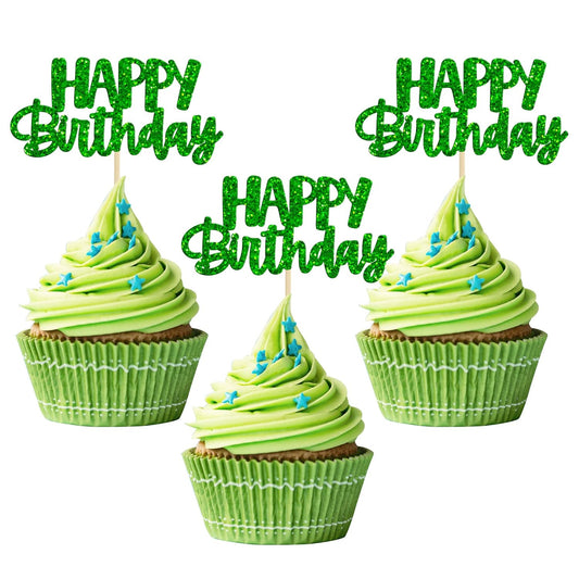 Gyufise 24 Pcs Happy Birthday Cupcake Toppers Glitter Cupcake Food Picks for Celebrating Theme