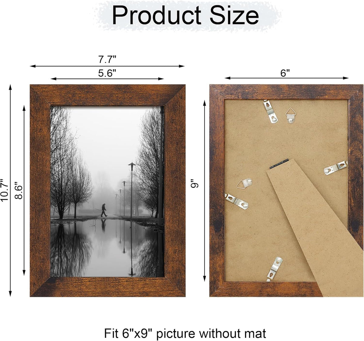 6x9 Picture Frame Set of 4, High Definition Real Glass Rustic Frame, 6 x 9 Wood Photo Frames for