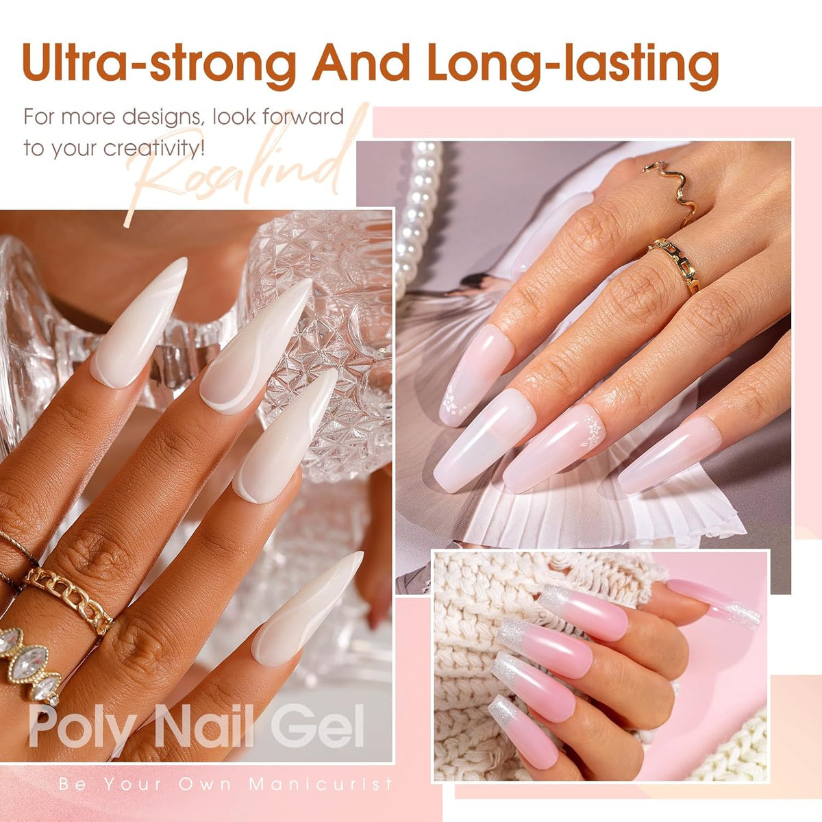 ROSALIND Poly Nail Gel Kit -14 Colors +72 Nail Art Accessories kit Clear Nude Poly Nails Gel Kit