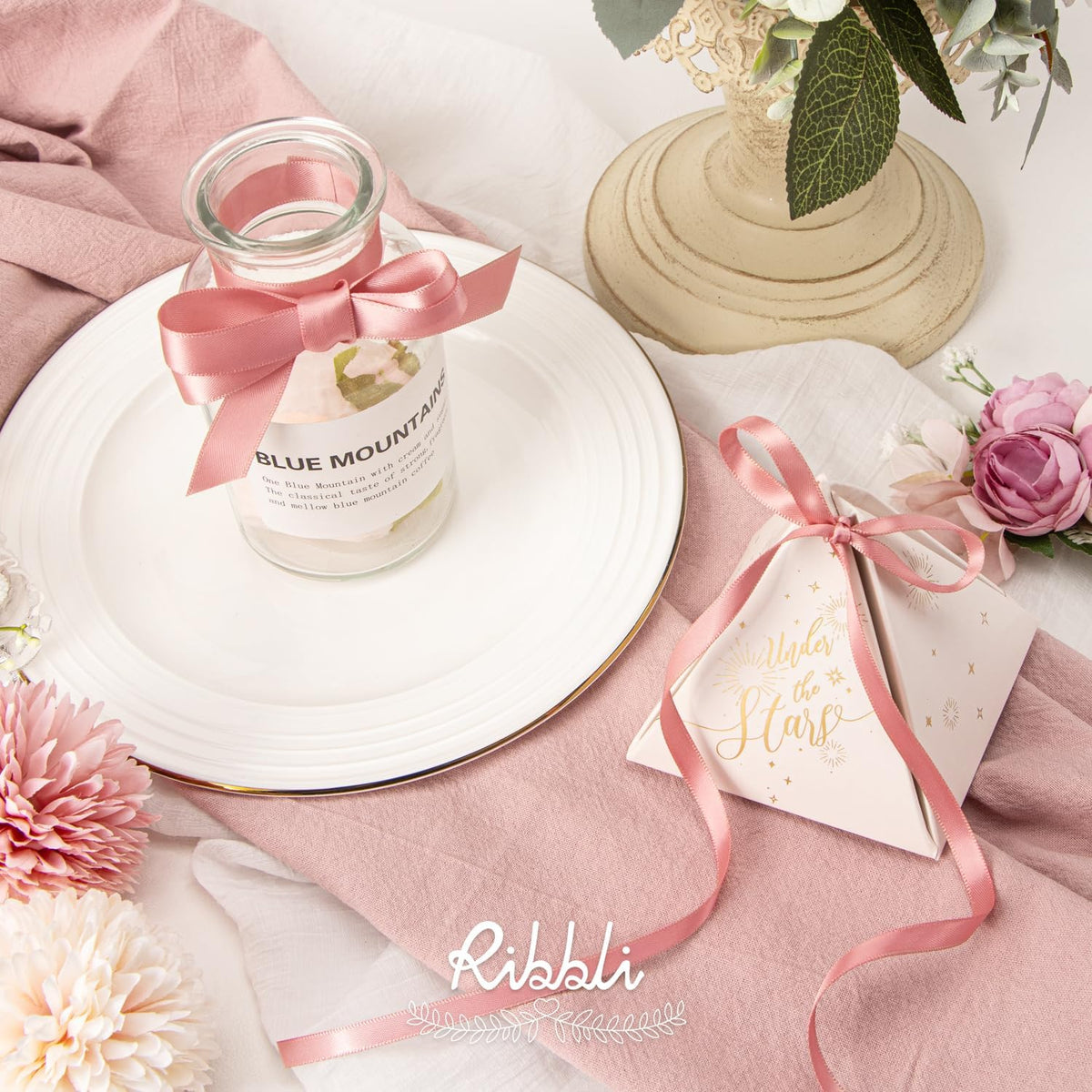 Ribbli Rose Gold Double Faced Satin Ribbon,1/2 Inch x Continuous 25 Yards,Use for Craft Bows
