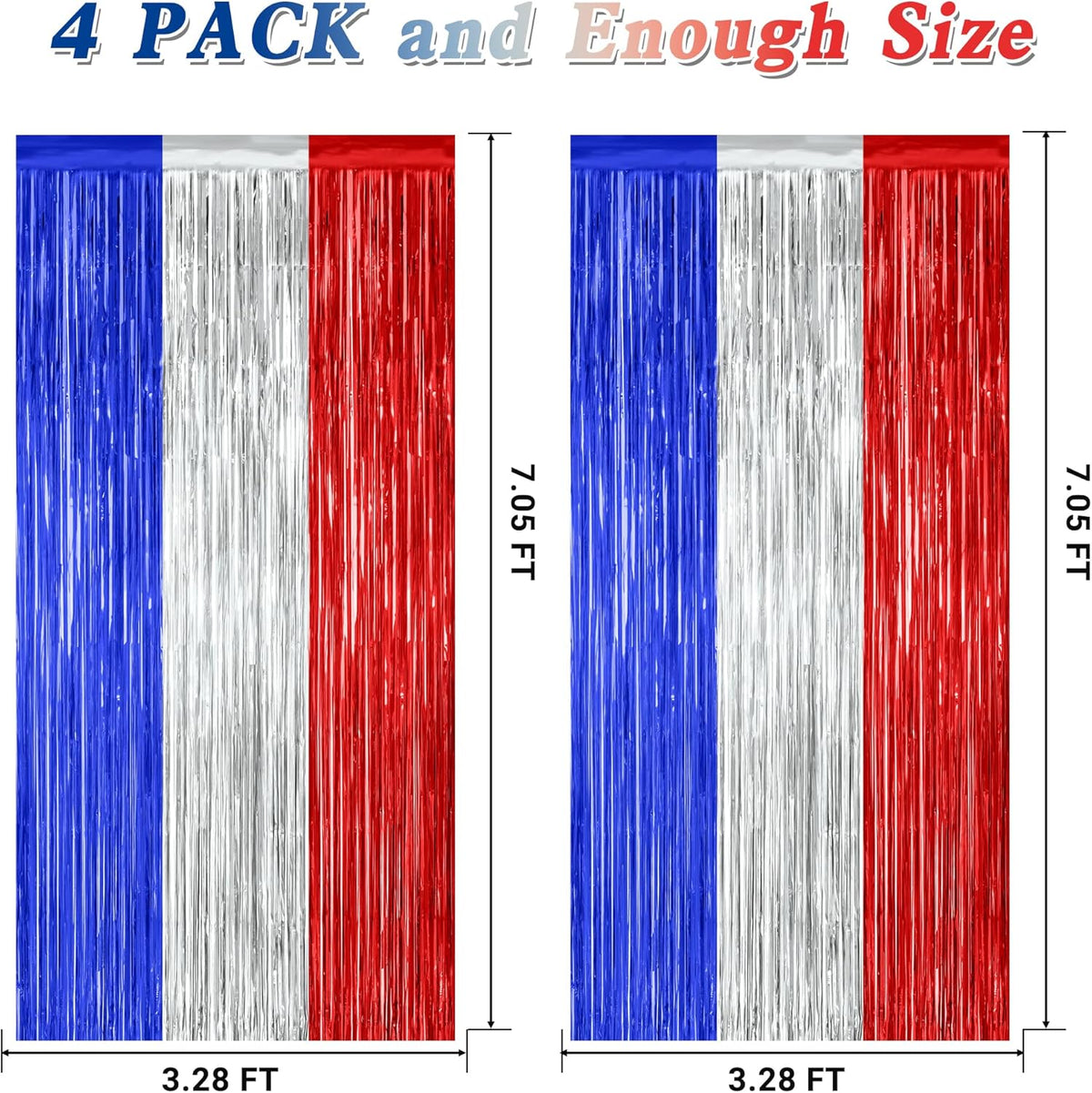4 Pack 4th of July Decorations, 3.28 FT x 7.05 FT Independence Photo Backdrop, Metallic Blue Silver