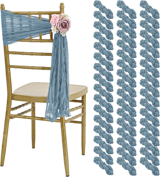 50 PCS Cheesecloth Chair Sashes, Bows Designed ChairSashes, 15.7x70 inch Chair Sashes for Aisle
