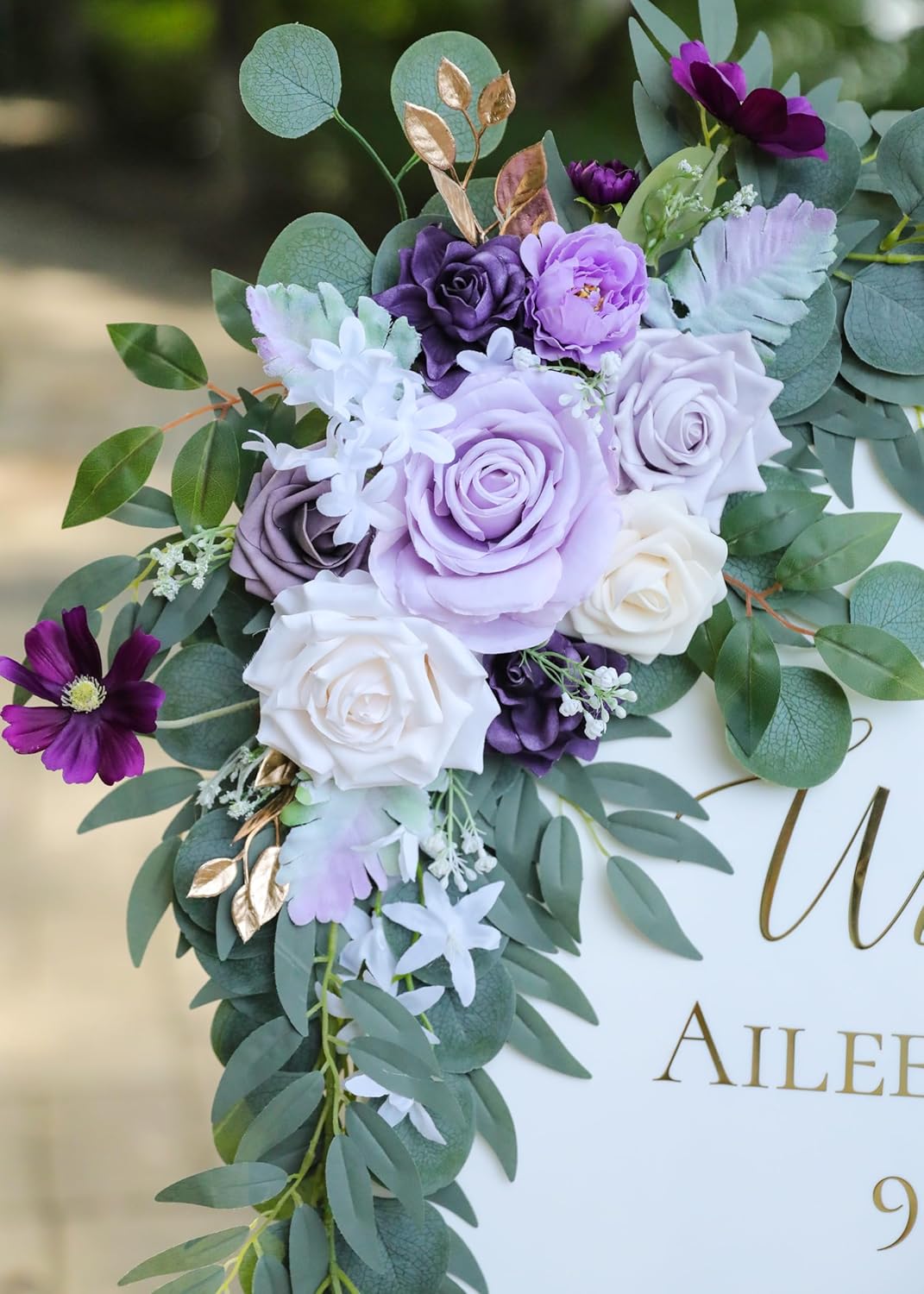 Artificial Lilac Wedding Arch Flowers Swags Set of 2 for Wedding Welcome Signs Floral and Reception