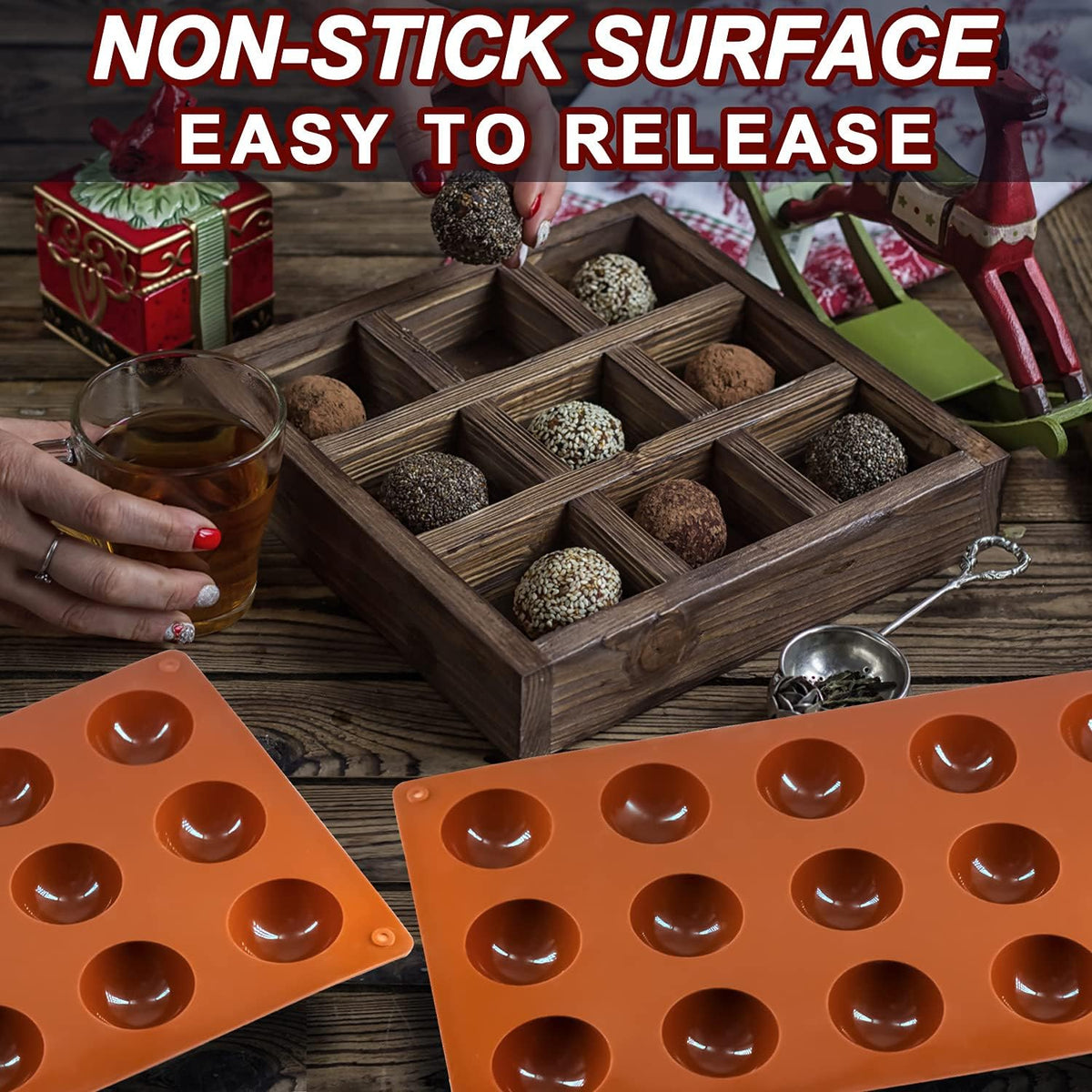 Small 15-Cavity Semi Sphere Silicone Molds Non-Stick,2 Packs Half Sphere Silicone Baking Molds for