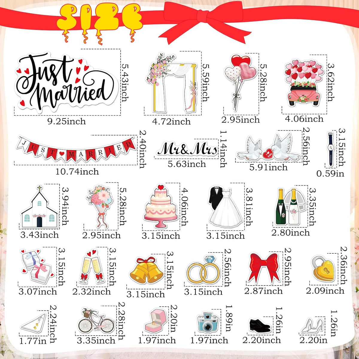 25 Pieces Just Married Ornate Car Magnets Mr Mrs Magnets Refrigerator Decorations Wedding Car
