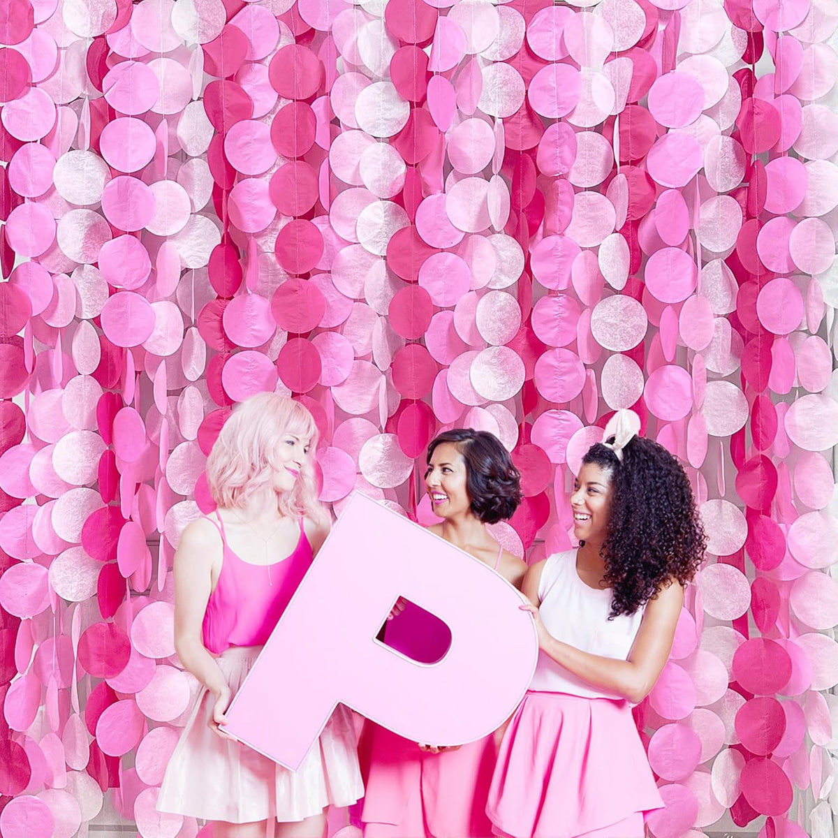 205Ft Hot Pink Party Decorations Big Polka Dots Backdrop Garland Rose Pink Circle Dots Tissue Paper