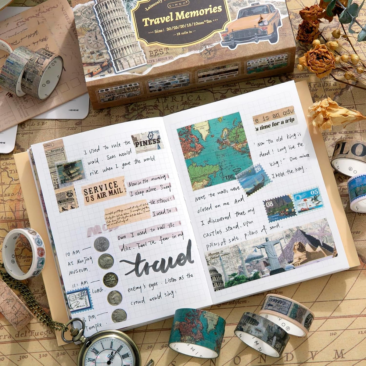 18 Rolls Travel Washi Tape Set journaling Tape for Crafts and Journaling DIY Scrapbook Tape for