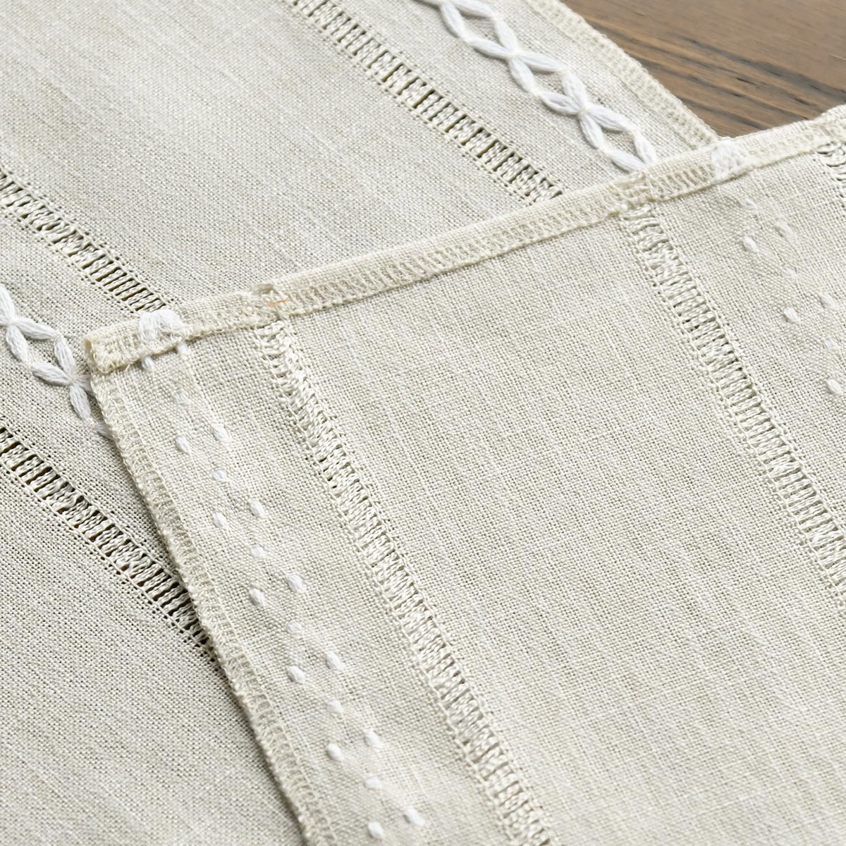 Artoid Mode Beige Rustic Cotton Linen Table Runner, Seasonal Embroidered Hollow Kitchen Dining