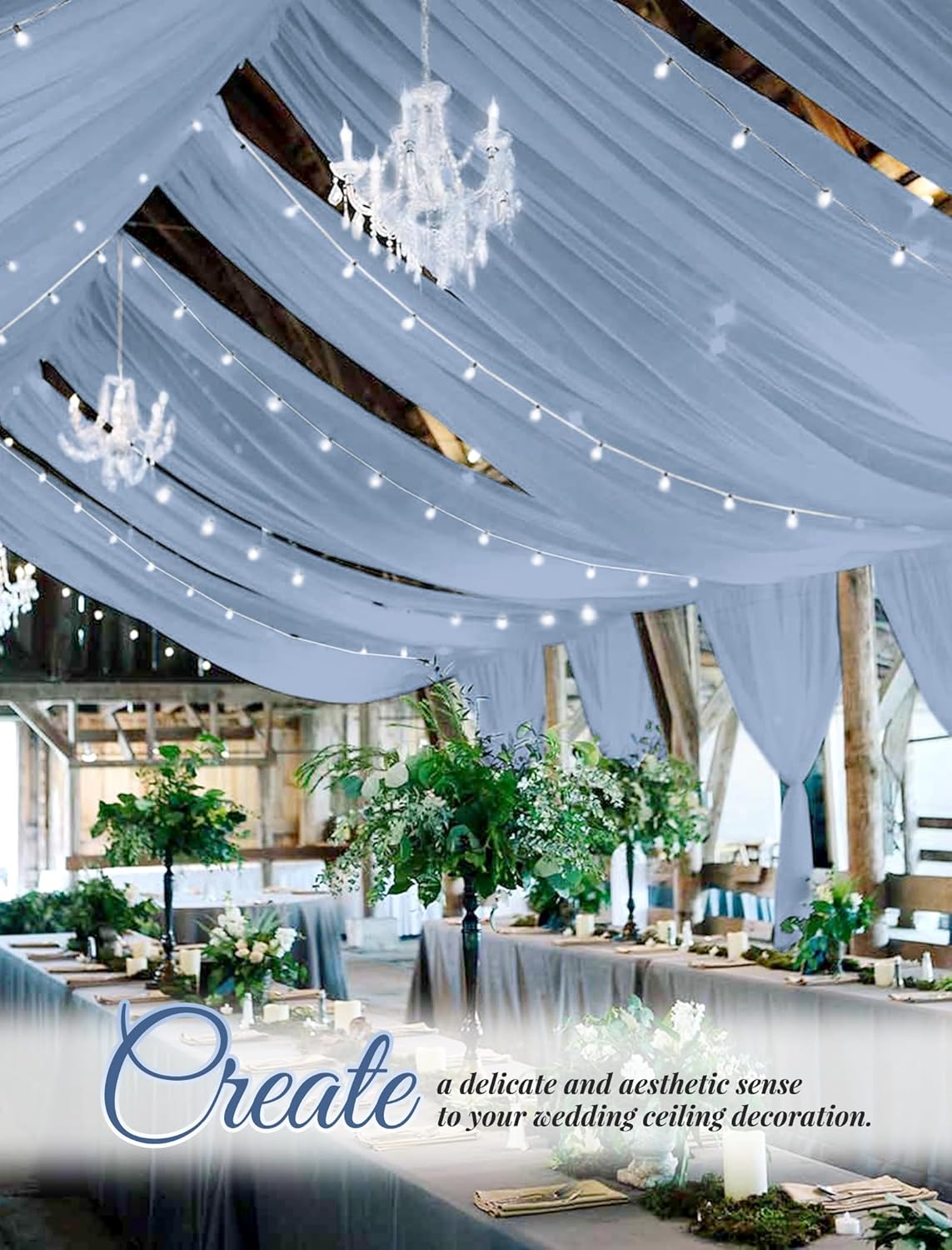 6 Panels Dusty Blue Wedding Ceiling Drapes 5ftx20ft Ceiling Drapes Chiffon Fabric Arch Draping