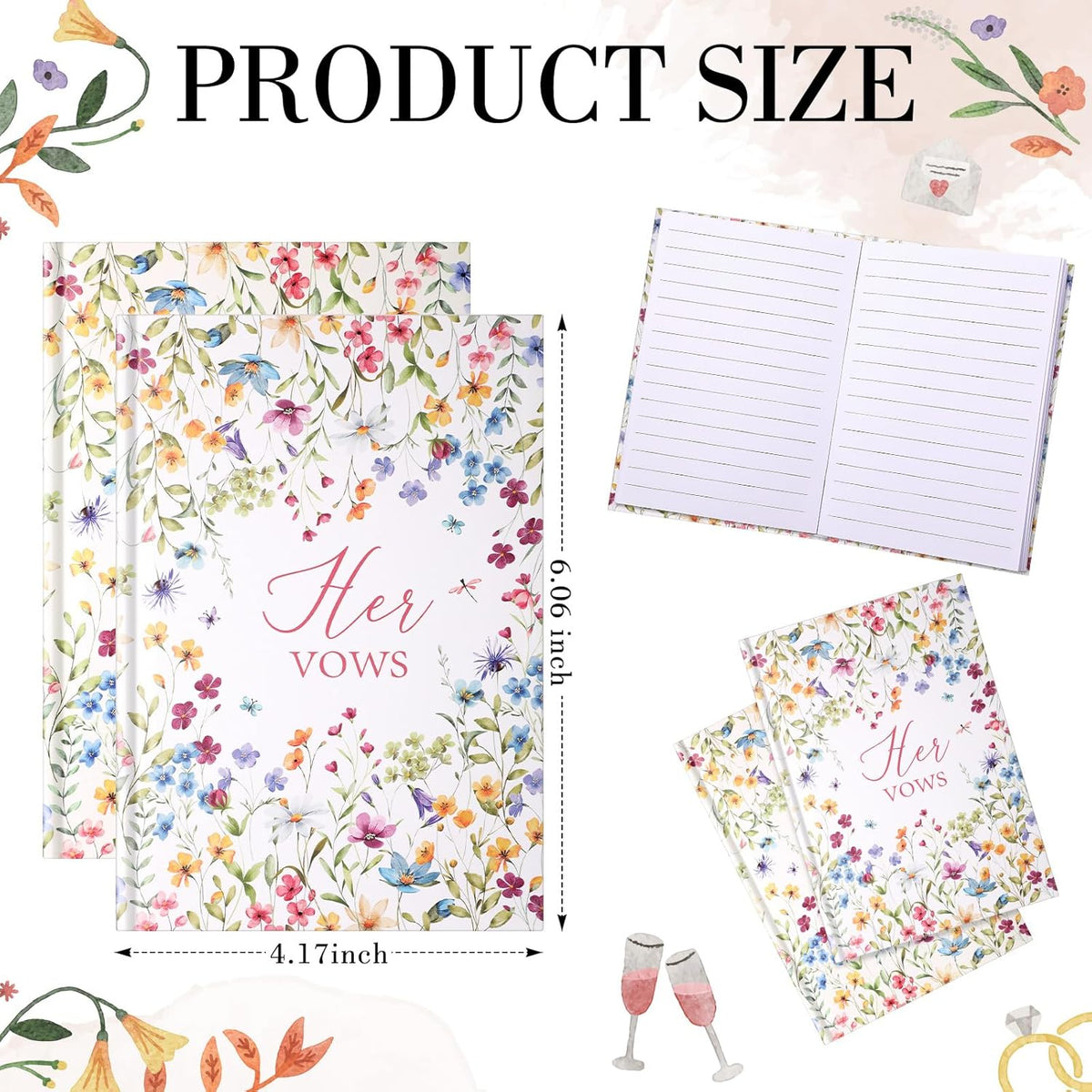 Set of 2 Vow Books His and Hers, Wedding Vow Books (6.06x4.17) Wedding Keepsake Essentials Elegant