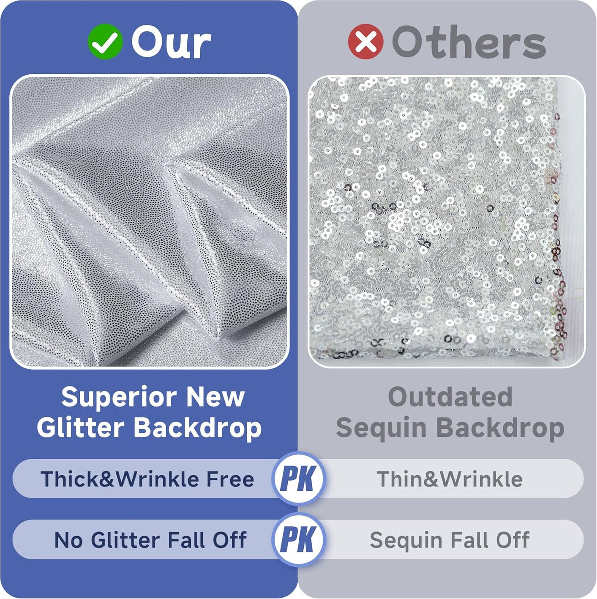 leegleri 30x10ft Thick Silver Glitter Backdrop Curtain Panels for Parties, Wrinkle Free Sequin