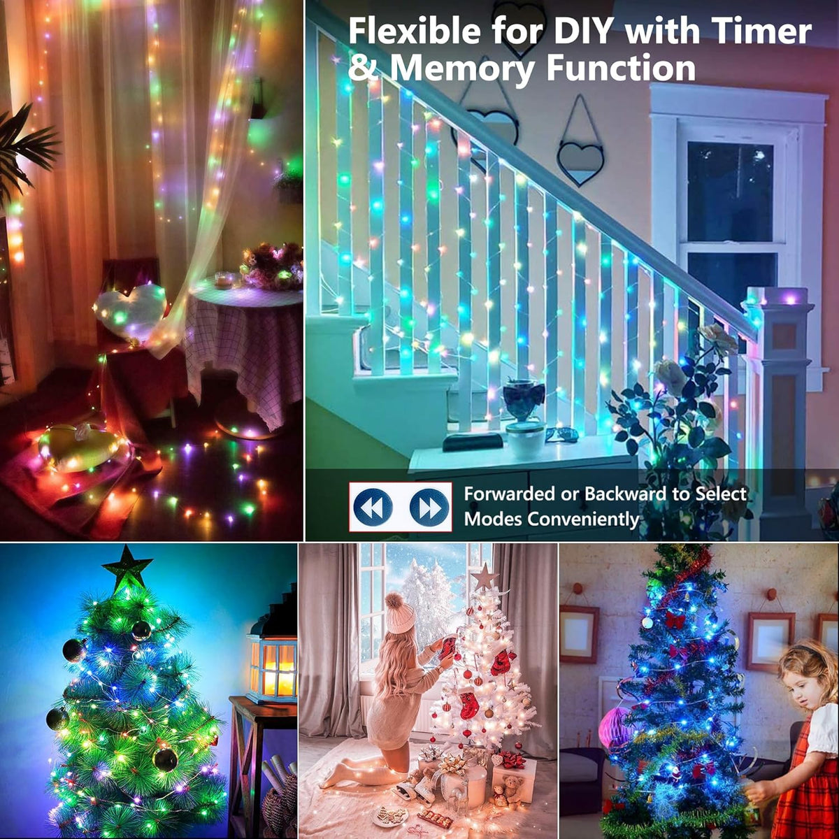 BrizLabs Fairy String Lights - 2 Pack 66ft 200 LED Color Changing Christmas Fairy Lights with