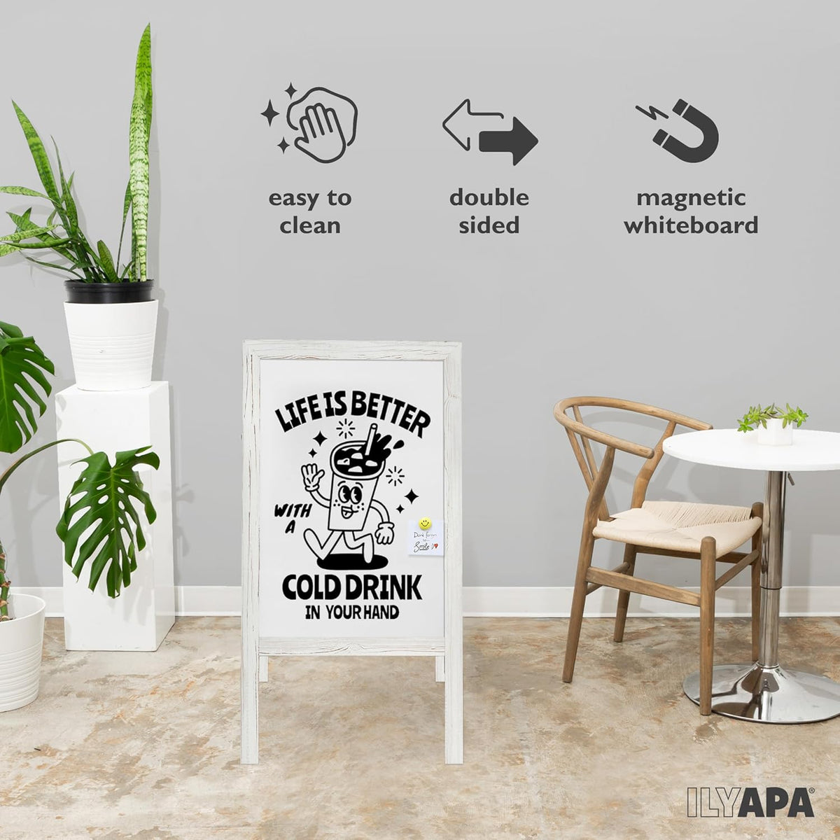 Ilyapa Wooden A Frame Whiteboard Sign - Magnetic Dry Erase Sidewalk Menu Board - Sturdy