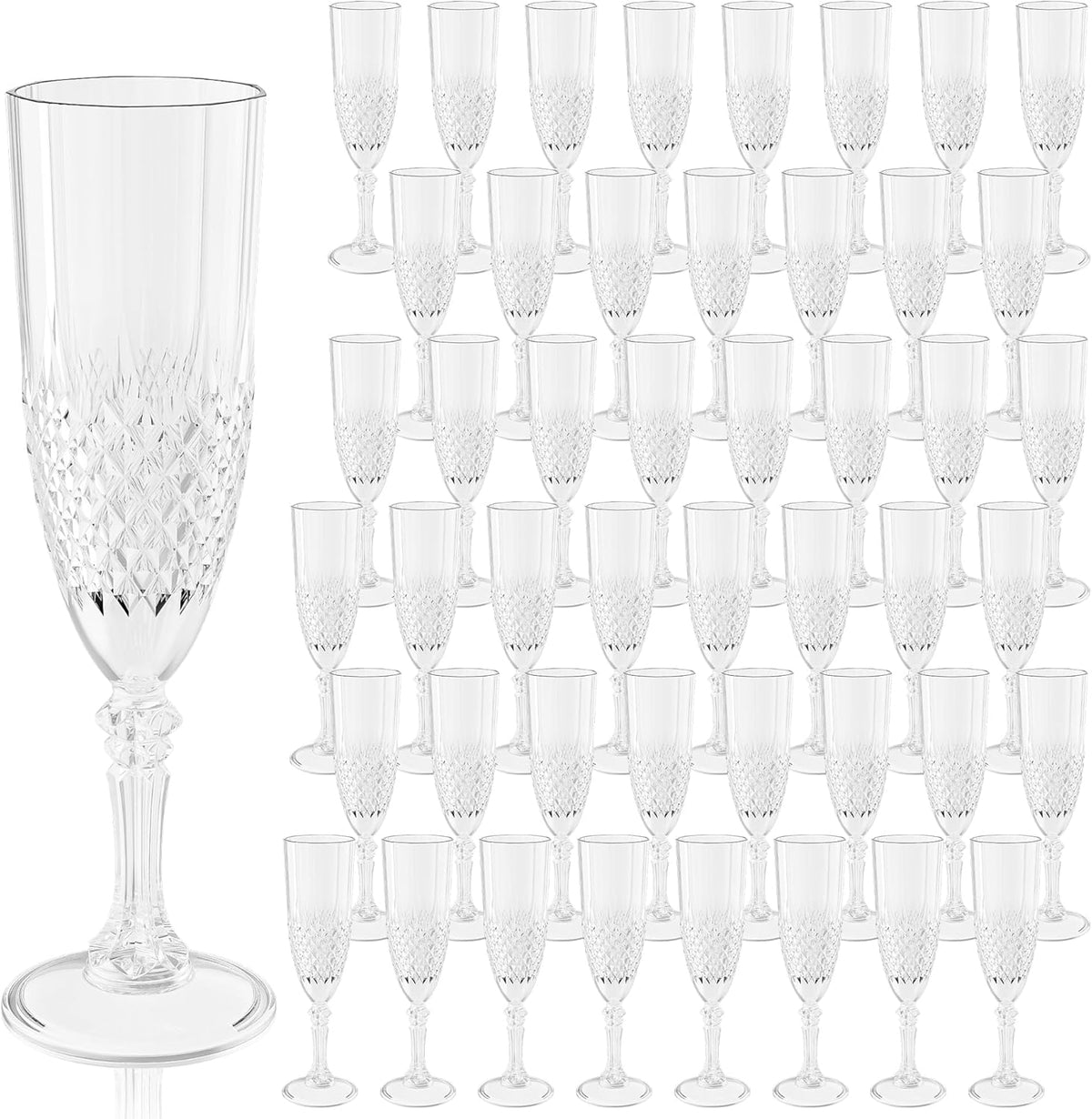 Plastic Champagne Flutes, 48PCS Transparent White Wine Glasses Goblets Cups Shatterproof Reusable