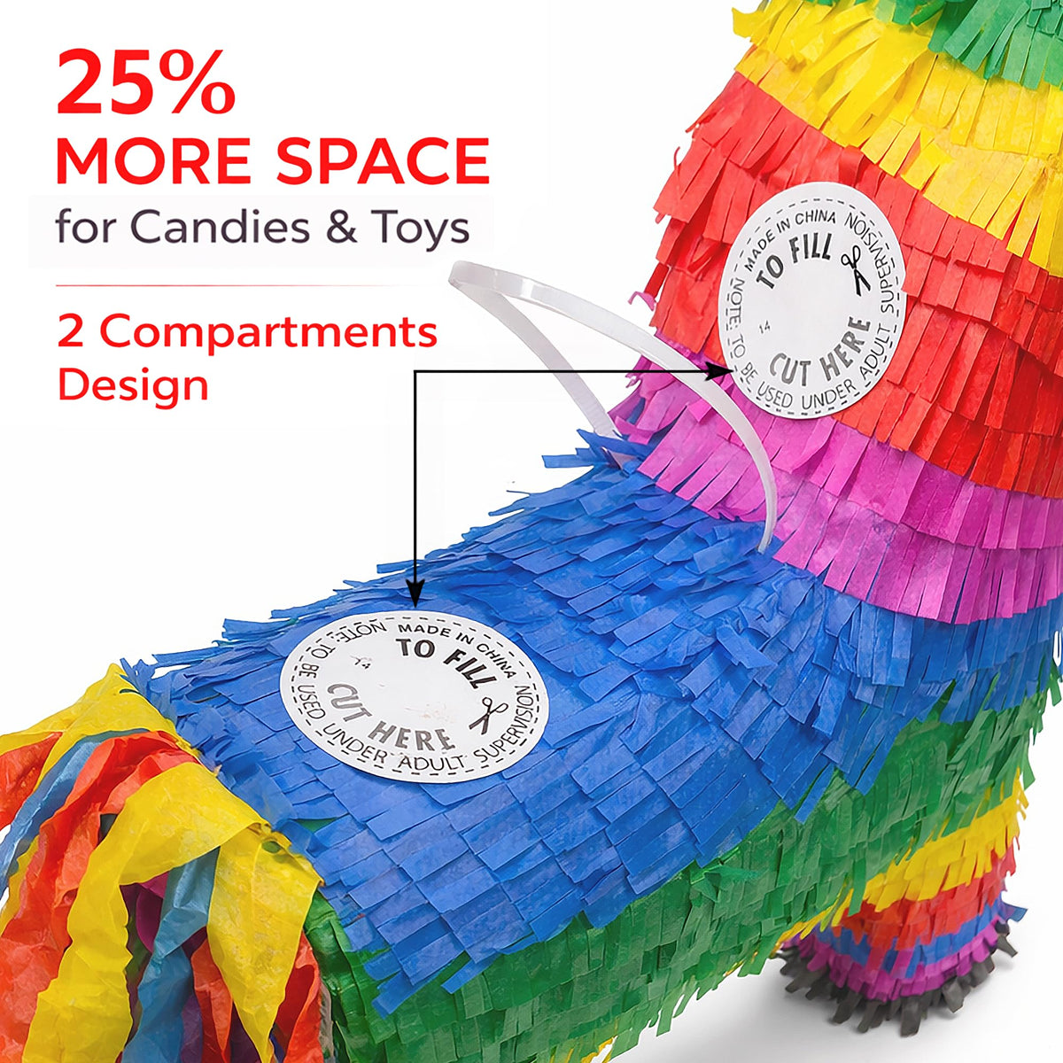 GIFTEXPRESS 16" Rainbow Donkey Pinata- Benito the Donkey - with Full-Size 33" Pinata Stick and