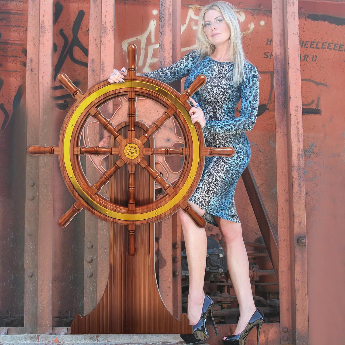 4 Feet Pirate Nautical Party Decorations Halloween Ship Wheel Cardboard Cutout Stand up Large