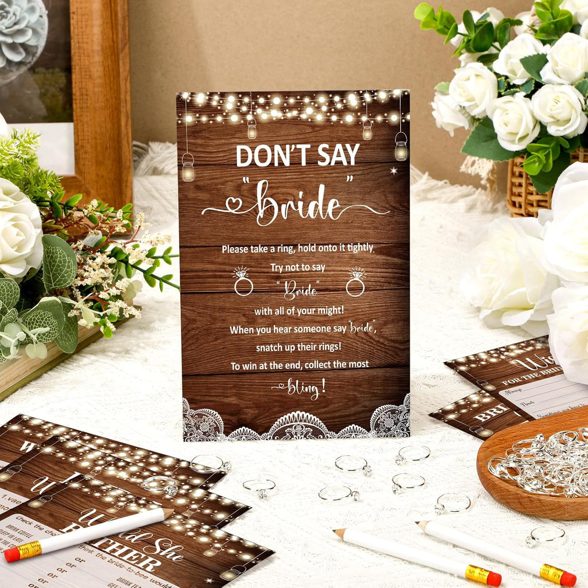 Estune 331 Pcs Bridal Shower Games Supplies, 5 Sets 250 Pcs Wedding Cards 1 Put a Ring on It Bridal