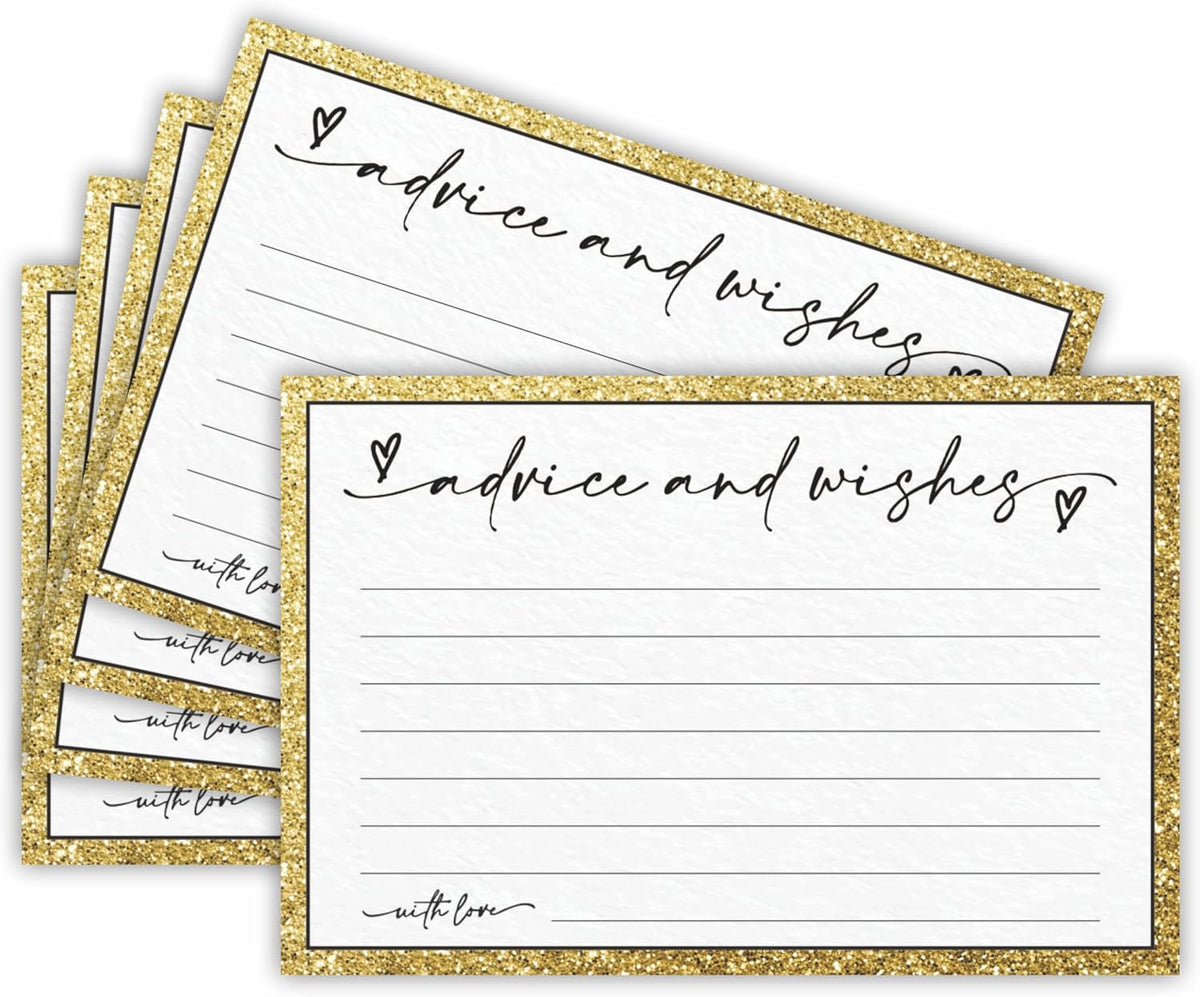 30 Advice & Wishes Cards - Shiny Gold - Double Sided Fill-In Advice Cards For Bridal, Wedding