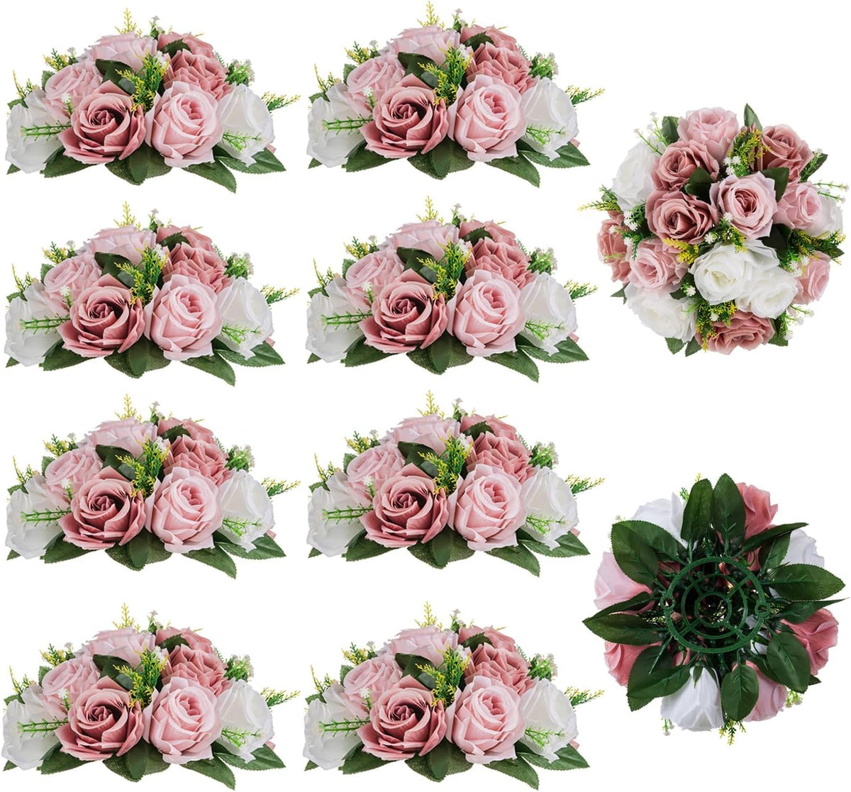 BLOSMON Dusty Rose Flowers Centerpieces: 10 Pieces Pink Roses Artificial Flower Balls for Wedding